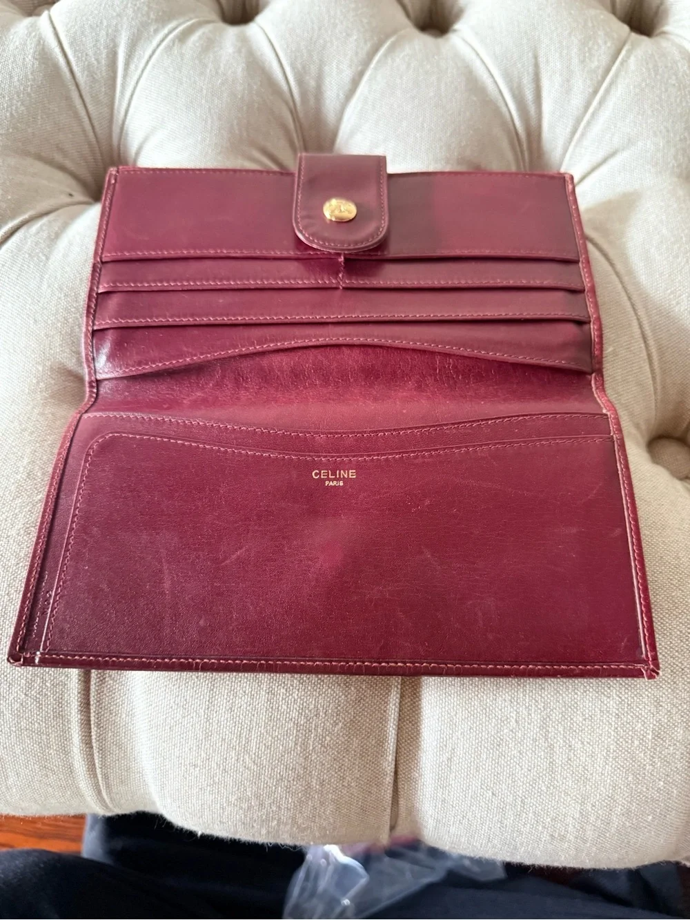 RARE Vintage Celine Triomphe Macadam Suede Long Wallet Bordeaux
